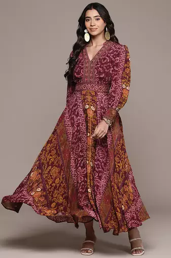 Fuchsia printed crepe dress