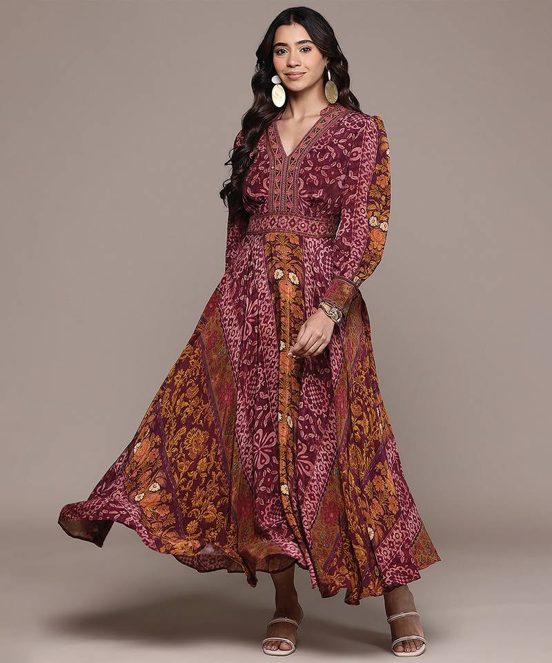 Fuchsia printed crepe dress