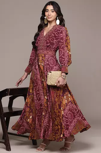 Fuchsia printed crepe dress