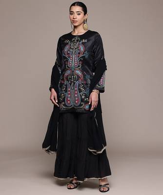 Black embroidered silk sharara set 1