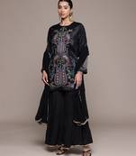 Black embroidered silk sharara set