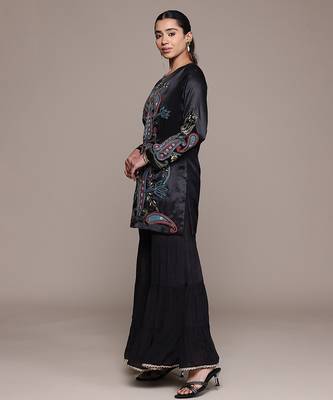 Black embroidered silk sharara set 2