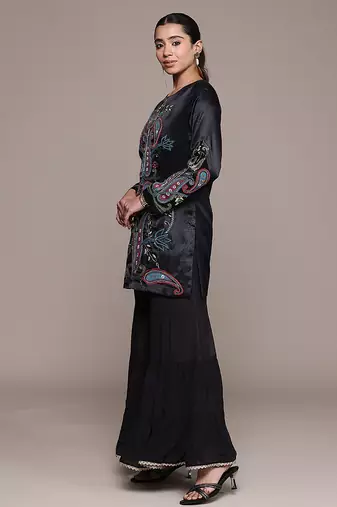 Black embroidered silk sharara set