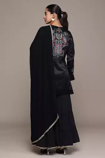 Black embroidered silk sharara set