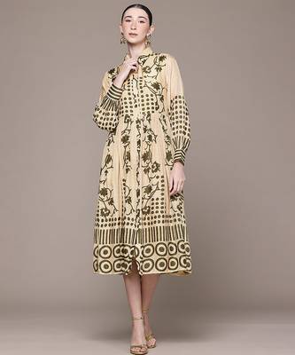 Beige printed viscose dress 1