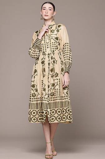 Beige printed viscose dress