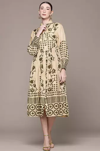 Beige printed viscose dress