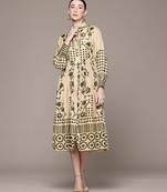 Beige printed viscose dress