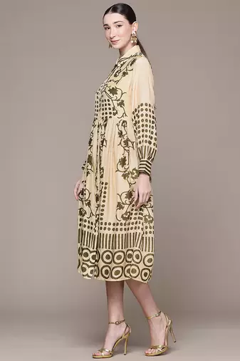 Beige printed viscose dress