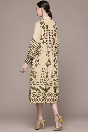 Beige printed viscose dress
