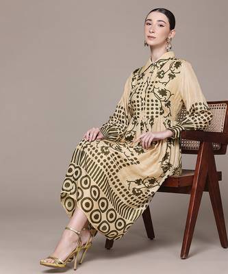 Beige printed viscose dress 4