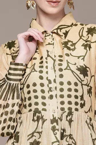 Beige printed viscose dress