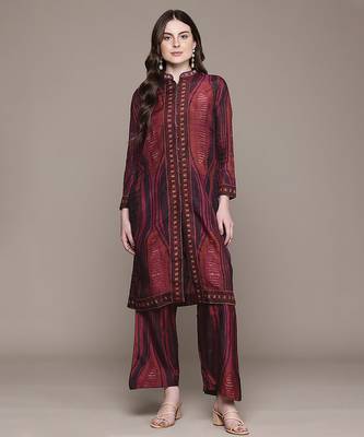Brown printed viscose kurta set 1