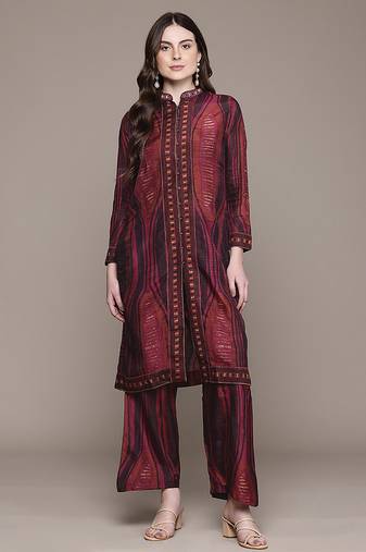 Brown printed viscose kurta set