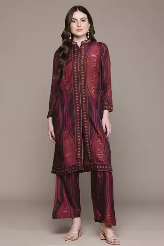 Brown printed viscose kurta set