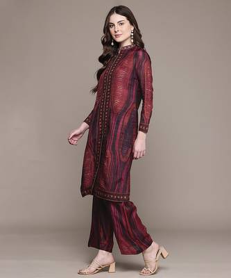 Brown printed viscose kurta set 2