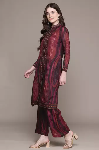 Brown printed viscose kurta set