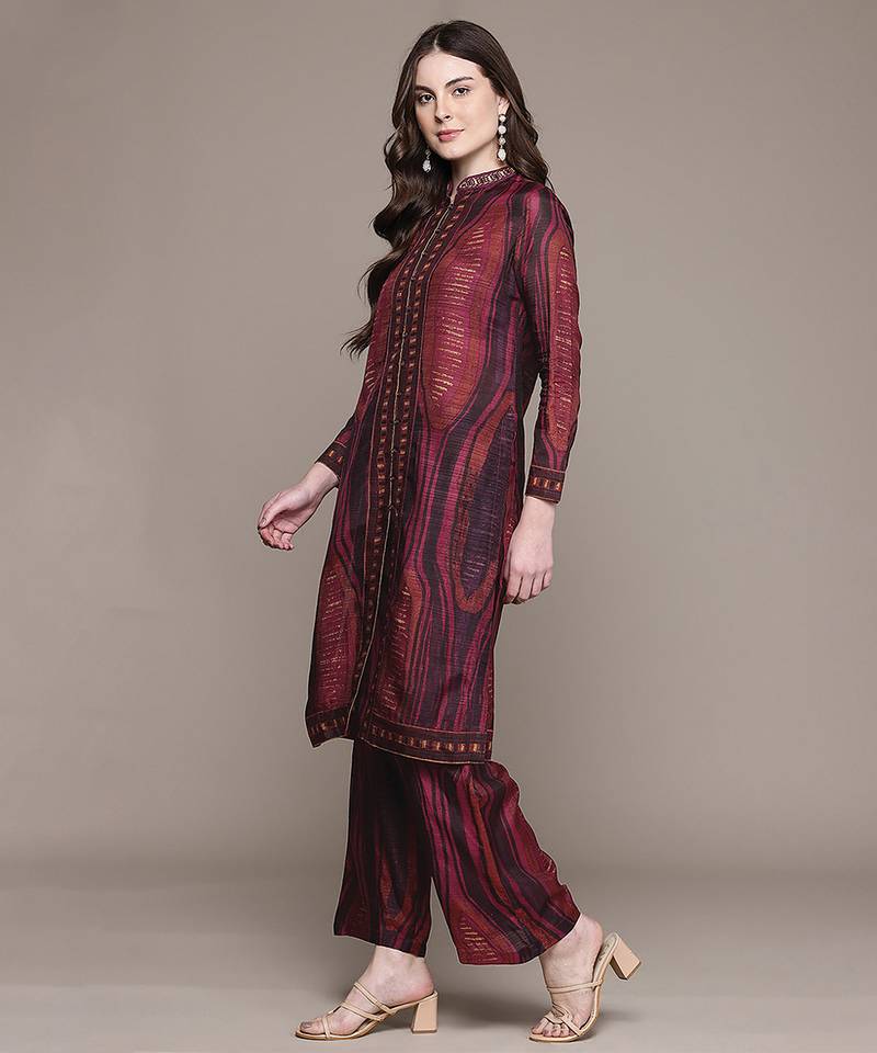 Brown printed viscose kurta set