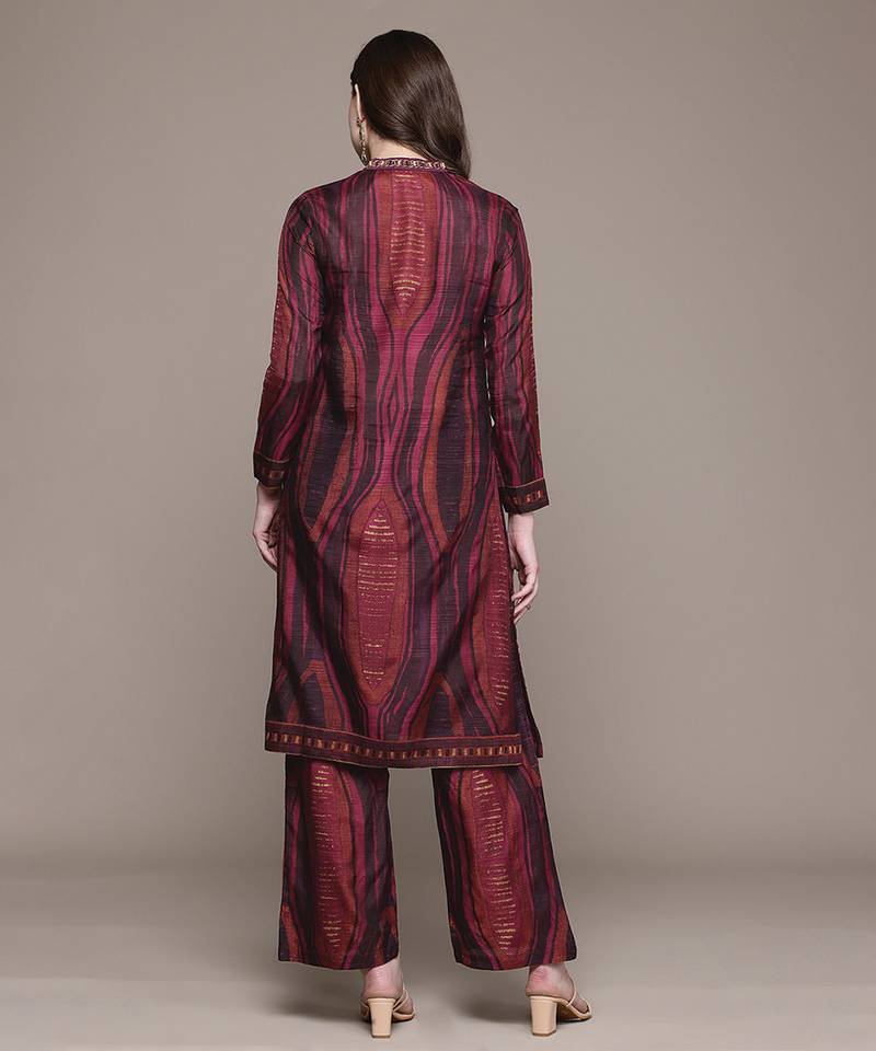 Brown printed viscose kurta set