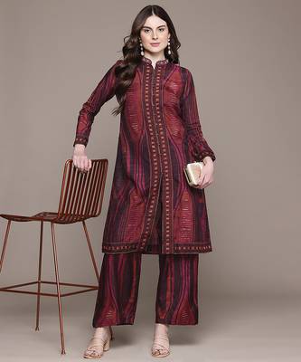 Brown printed viscose kurta set 4