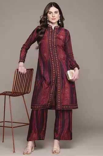 Brown printed viscose kurta set