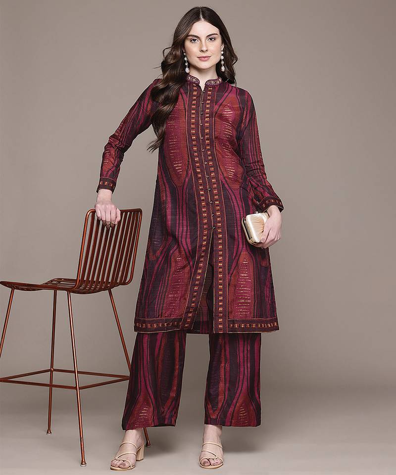 Brown printed viscose kurta set