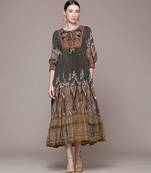 Olive printed chinon dress