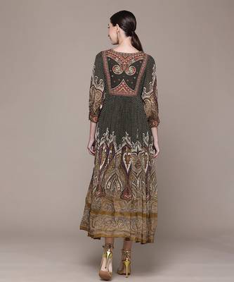 Olive printed chinon dress 3