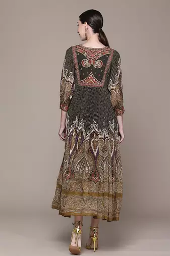 Olive printed chinon dress