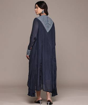 Blue embroidered chinon dress 3