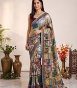 Elegant multicolor scenic print saree with designer border