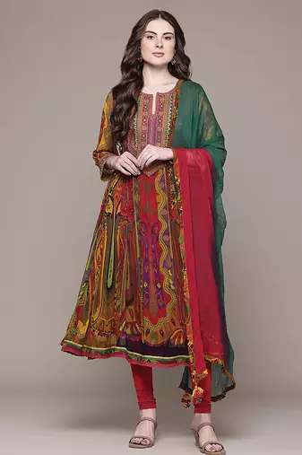 Multicolor embroidered chiffon kurta set