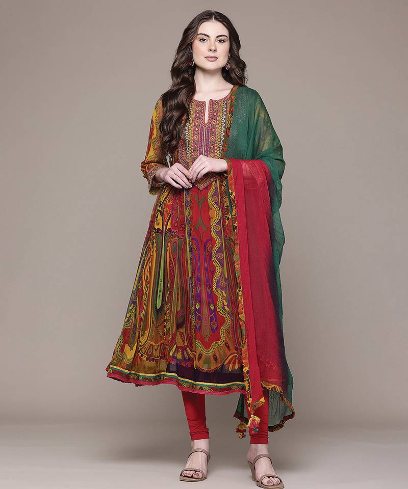Multicolor embroidered chiffon kurta set