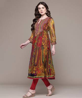 Multicolor embroidered chiffon kurta set 2