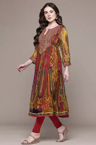 Multicolor embroidered chiffon kurta set