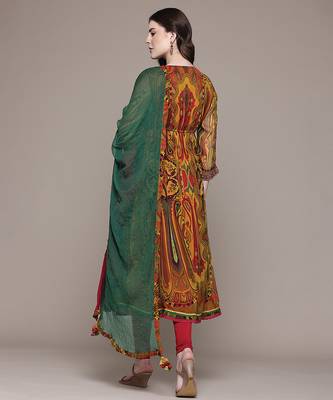 Multicolor embroidered chiffon kurta set 3