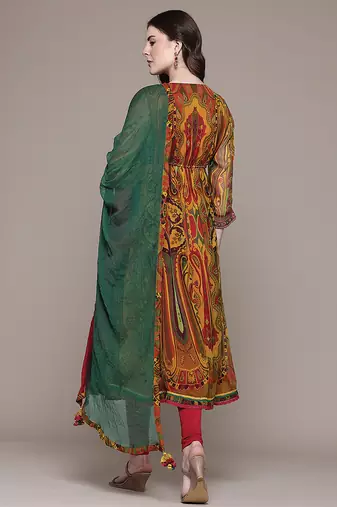 Multicolor embroidered chiffon kurta set