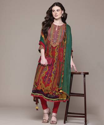 Multicolor embroidered chiffon kurta set 4