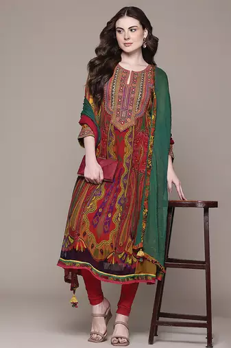 Multicolor embroidered chiffon kurta set