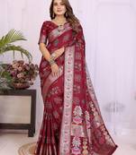Maroon dola silk bandhej print zari weaving saree with matching blouse piece