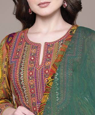Multicolor embroidered chiffon kurta set 5