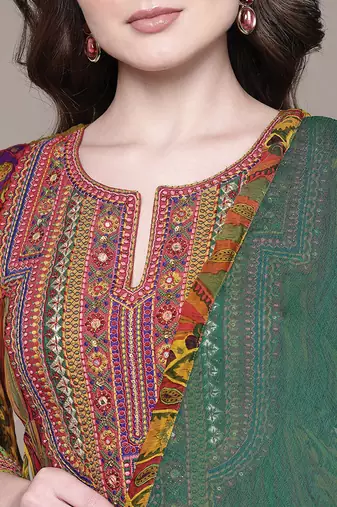Multicolor embroidered chiffon kurta set