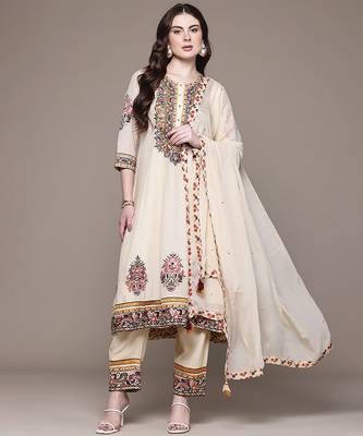Cream embroidered georgette kurta set 1