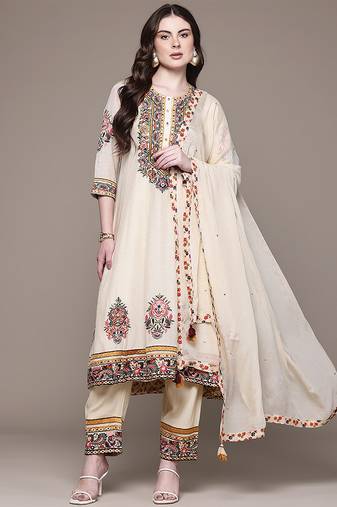 Cream embroidered georgette kurta set