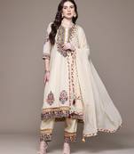 Cream embroidered georgette kurta set