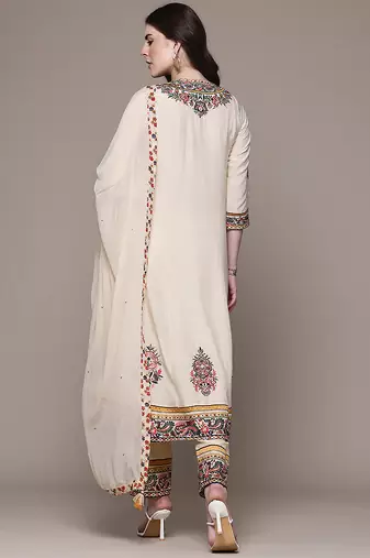 Cream embroidered georgette kurta set