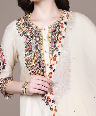 Cream embroidered georgette kurta set 5