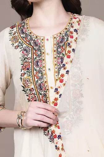 Cream embroidered georgette kurta set