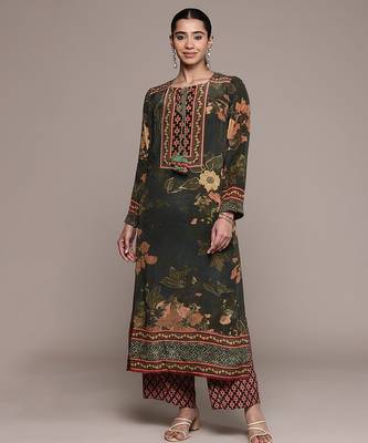 Black printed crepe kurta set 1