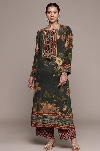 Black printed crepe kurta set